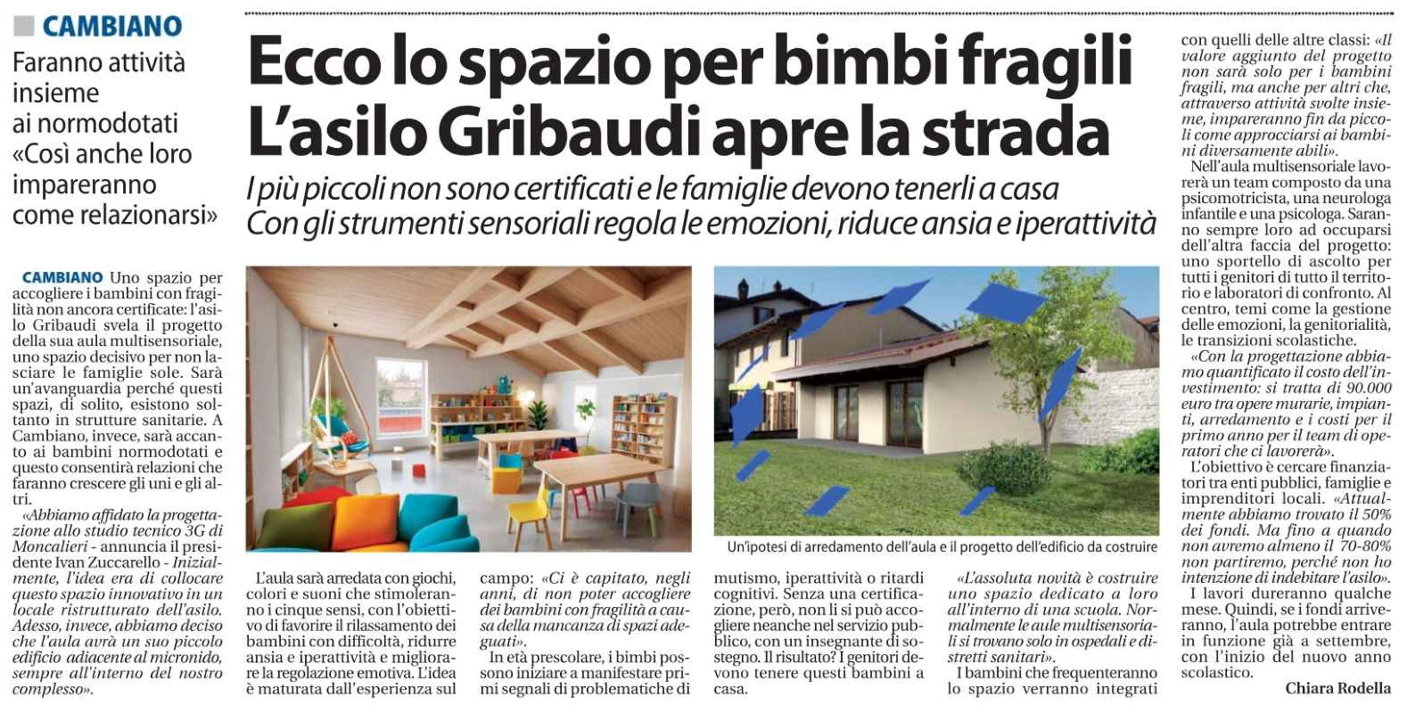 Corriere della sera: Ecco lo spazio per bimbi fragili | Asili Riuniti di Cambiano e Gribaudi